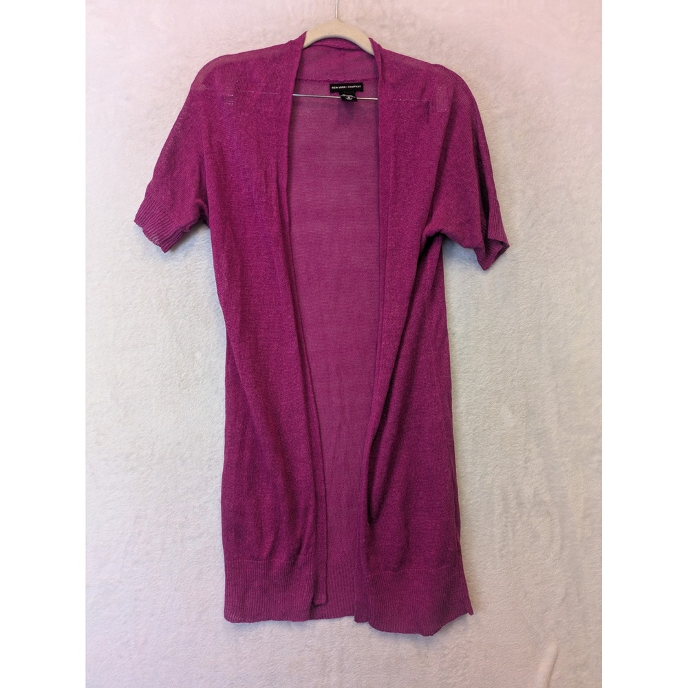 New York & Company Women's Size S Magenta Cardigan‎ Short Sleeve Open Front
